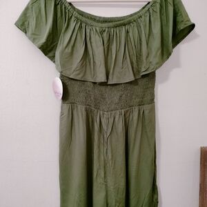 Chic Olive Green Off-Shoulder Midi Dress